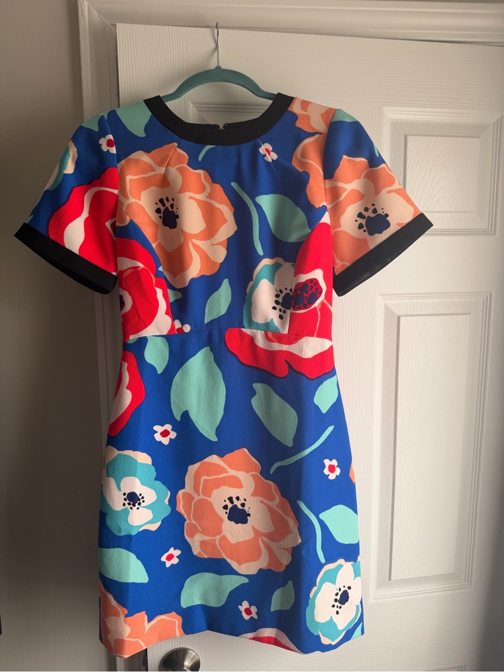 kate spade blue dress with coral and mint floral print